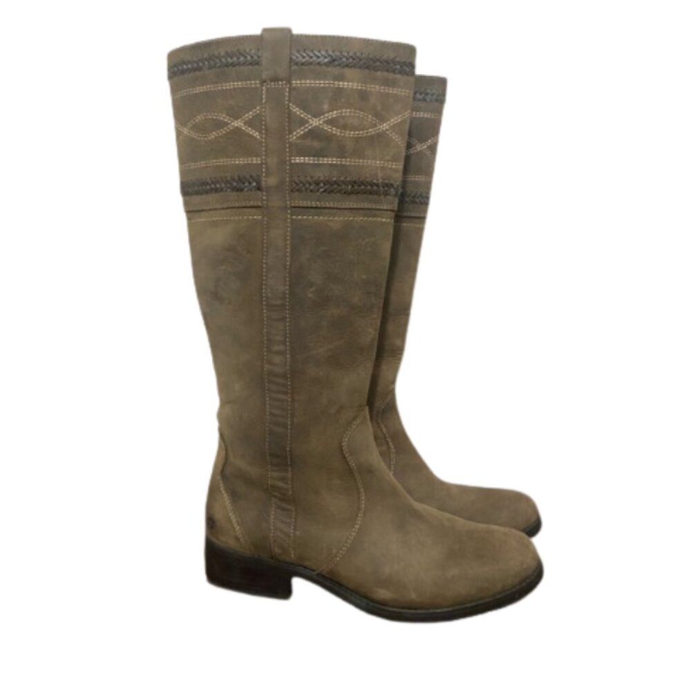Ruff Hewn EUC distressed leather embroidered stitch western riding boots size 9